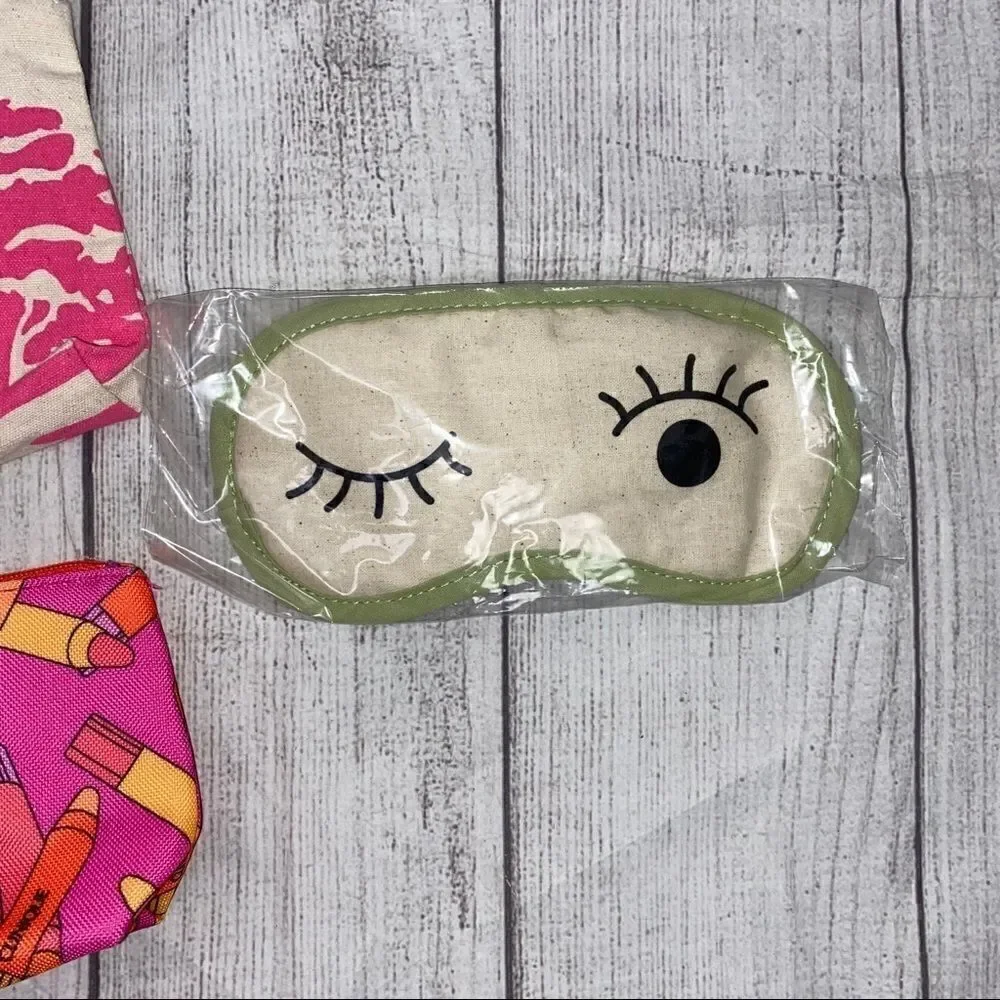 Lancôme Paris canvas tote, makeup bags, sleep mask